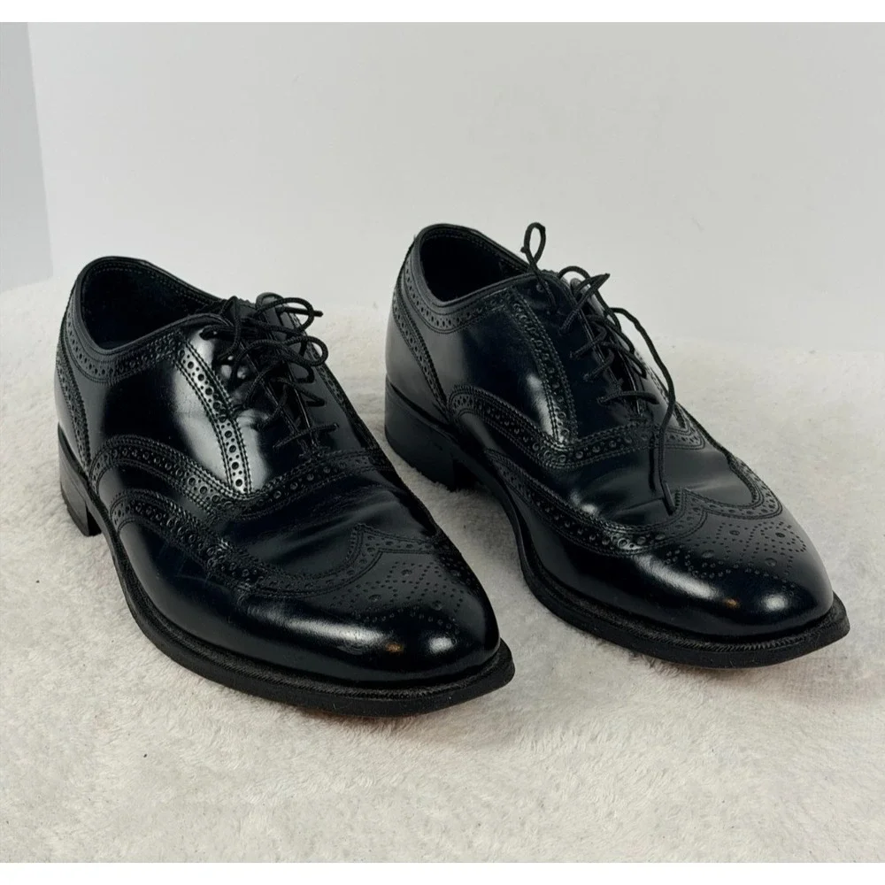 Florsheim Imperial Longwing Wingtip Black Leather Oxfords Men's 10 3E USA